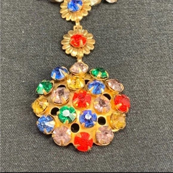 Vintage unique glass rhinestone gold tone and silver tone brooch - Picture 7 of 10